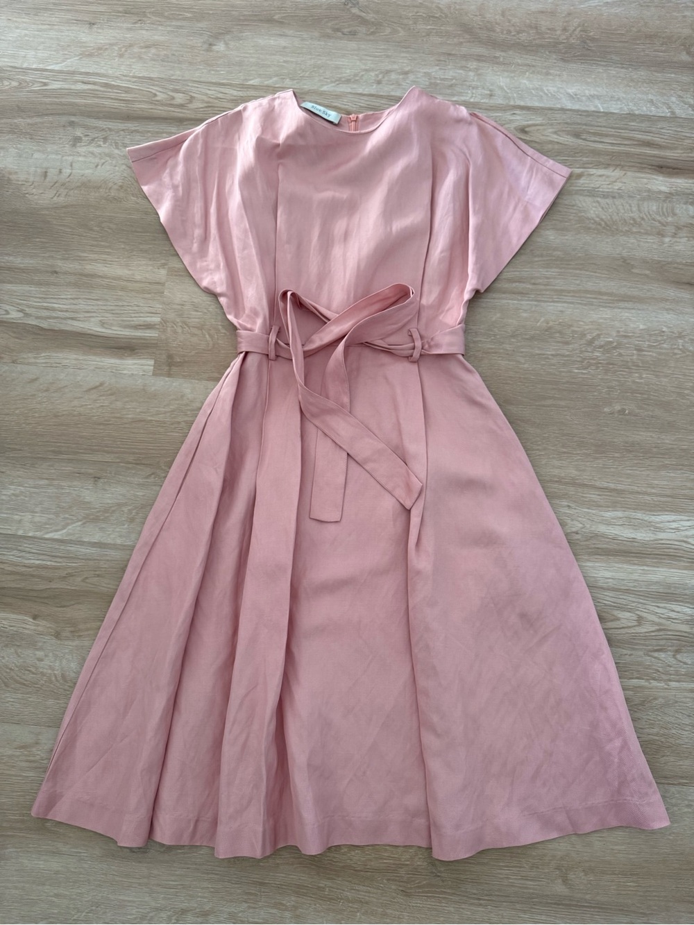Dusty Pink Belted Midi Dress in tencel linen